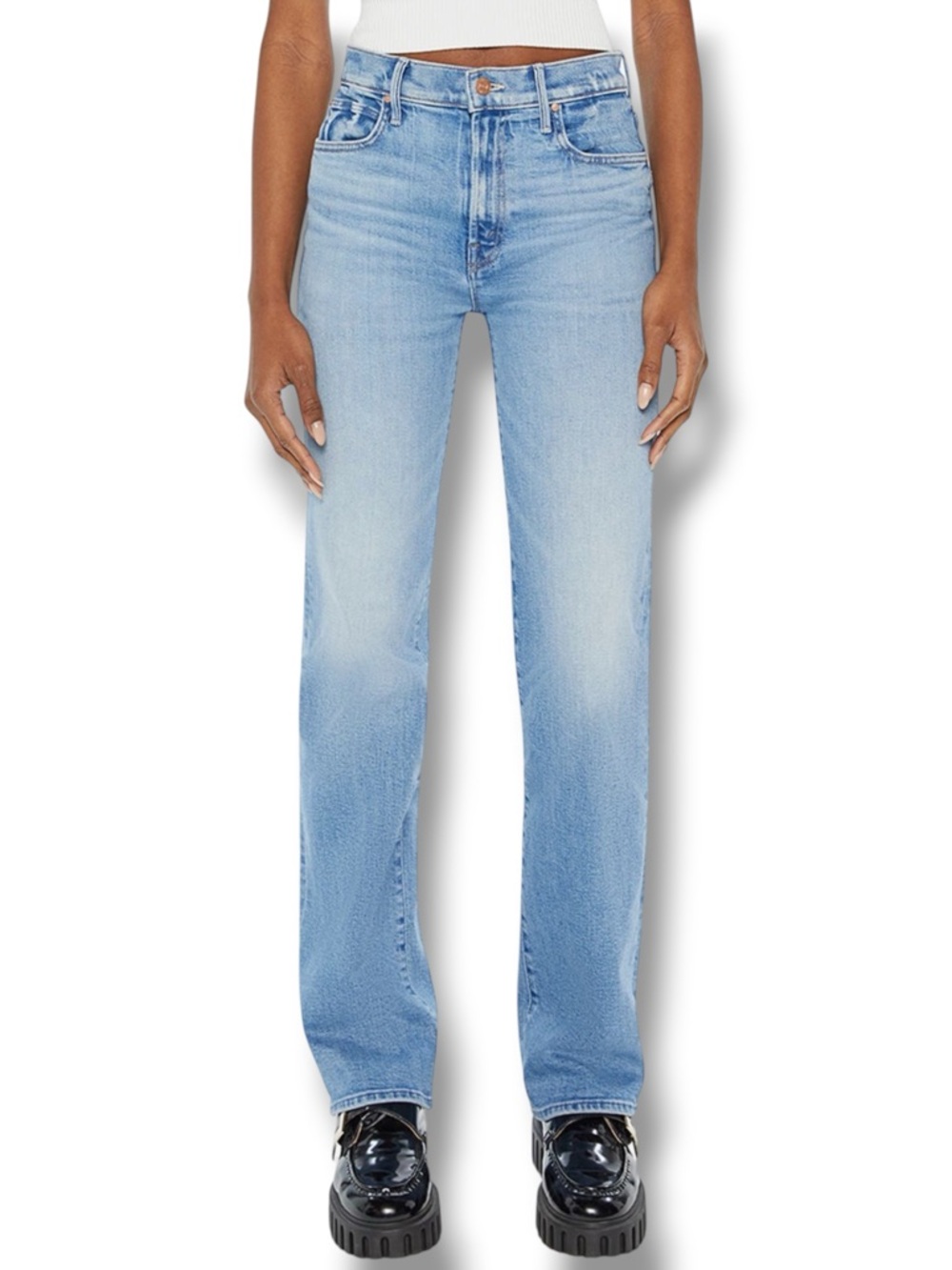 MOTHER The Kick It High Waist Straight Leg Jeans in Tarot Time Blue Size 26 - Picture 7 of 16